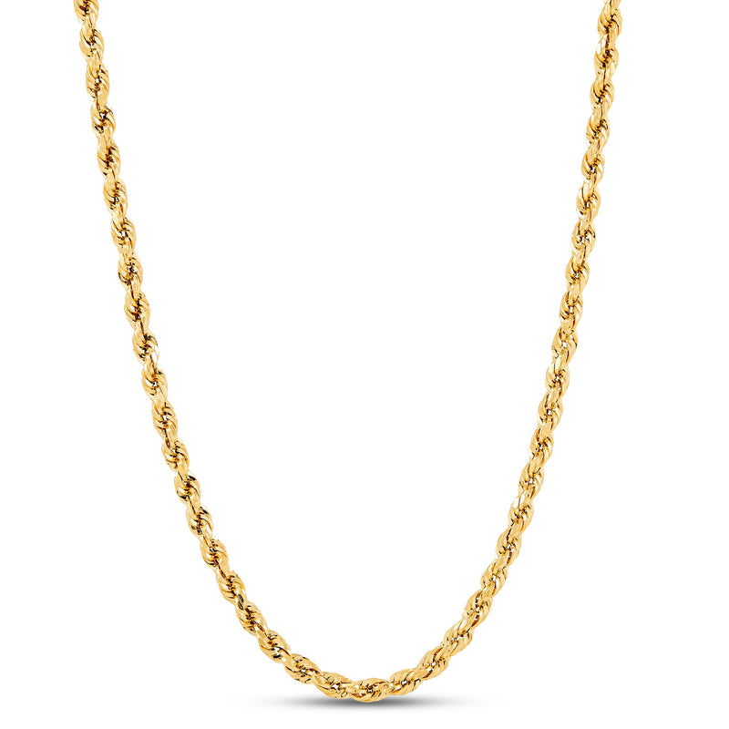 Italian 14k REAL Solid Yellow Gold  3mm Diamond Cut Rope Chain Necklace (18"-24")