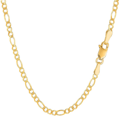 Cadena Figaro Classic italiana de oro amarillo macizo auténtico de 10 quilates, 20", 3 mm, 6,8 g